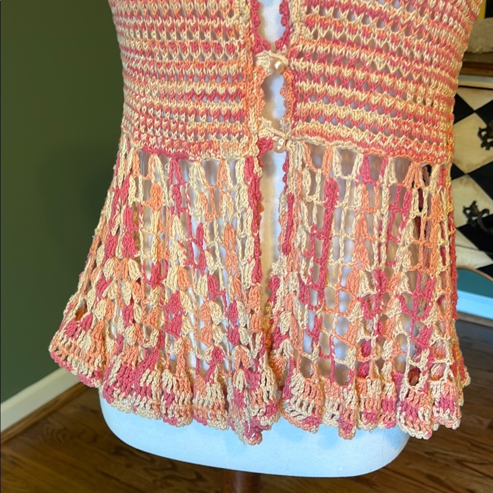 Elegant Crochet Free People Women's Top in coral, pink and Cream - Picture 3 of 12